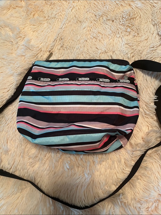 Lesportsac Handbags - Lesportsac Striped Crossbody Bag in Blue, Pink and Black